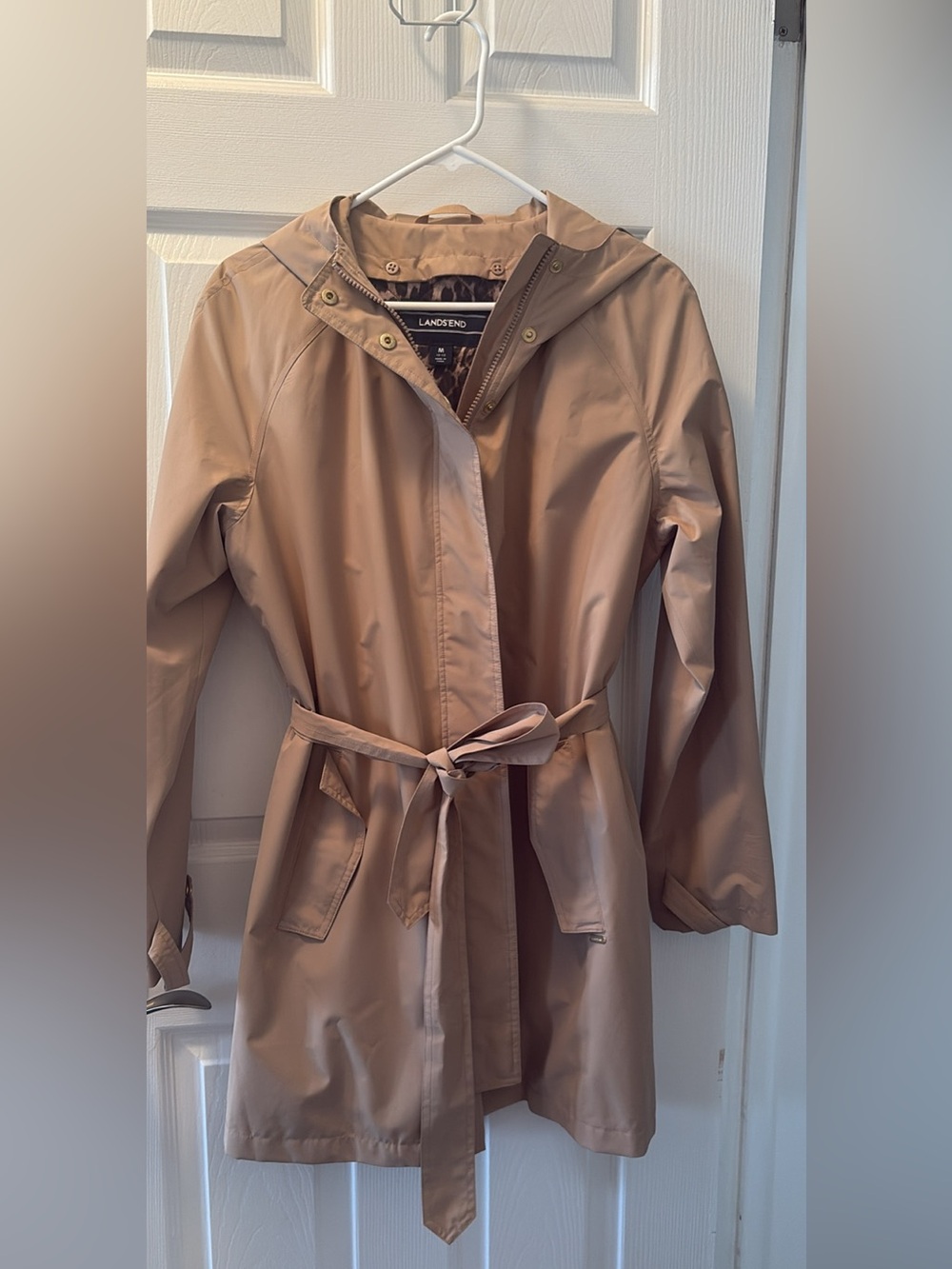 Lands' End Women's Hooded Trench Coat - Tan